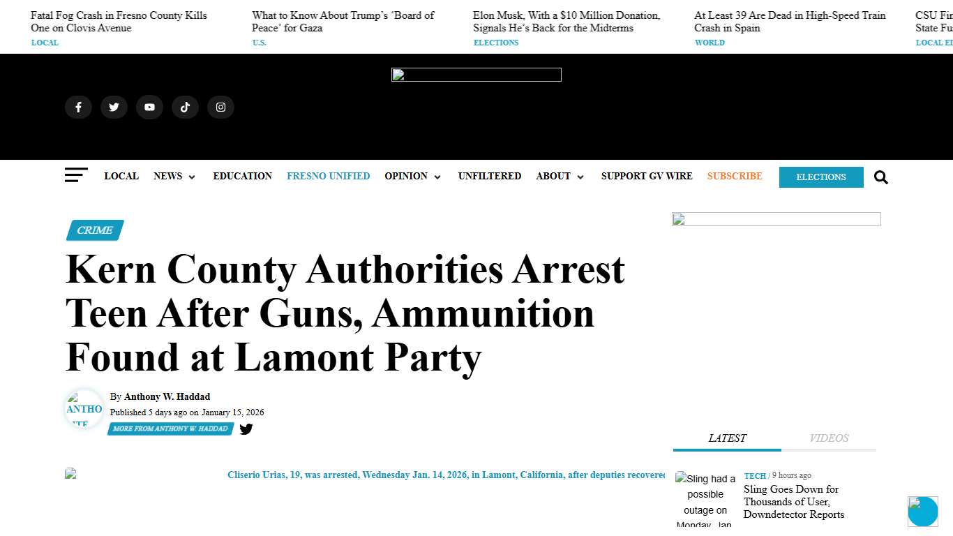 Kern County Authorities Arrest Teen After Guns, Ammunition Found at Lamont Party - GV Wire