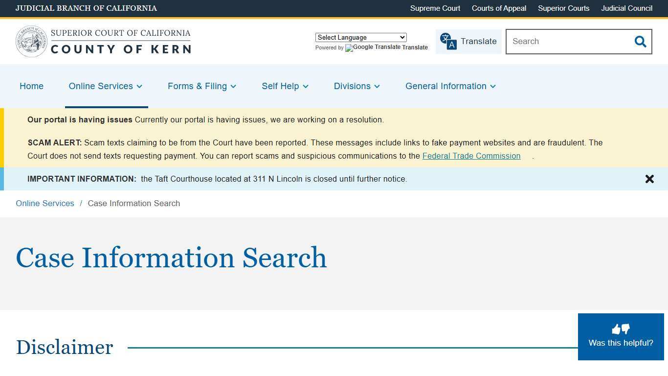 Case Information Search | Superior Court of California | County of Kern